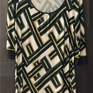 LOFT Green and White Relaxed Tunic Dress